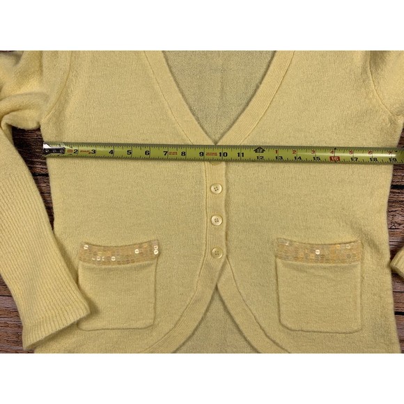 VTG Faded Glory Stretch Women’s L 12-14 Cardigan Sweater Soft  Button Up Yellow - Picture 10 of 12
